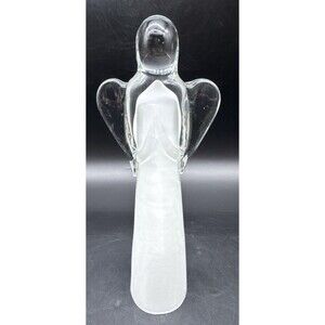 VTG Murano Style Art Glass Praying Angel Figurine Paperweight WHITE/CLEAR 10”